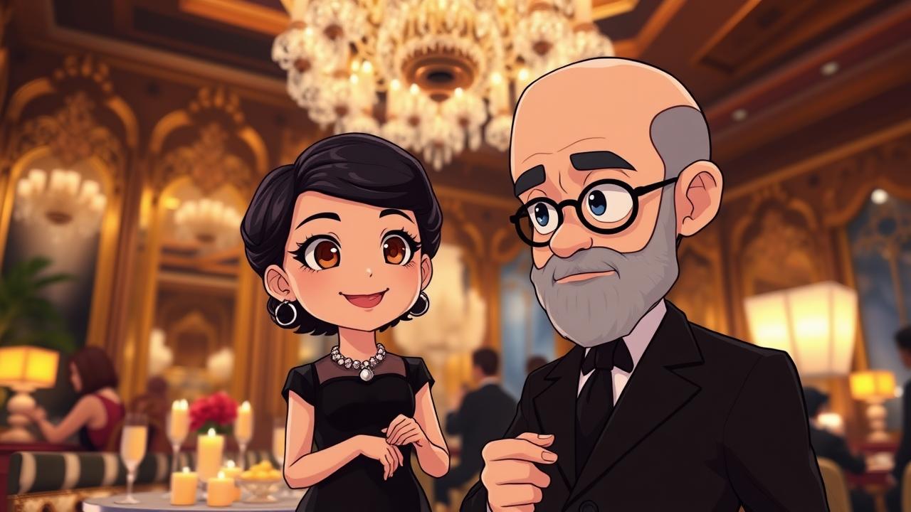 Coco Chanel trò chuyện với Gabrielle tại bữa tiệc sang trọng, ánh mắt đầy hy vọng.