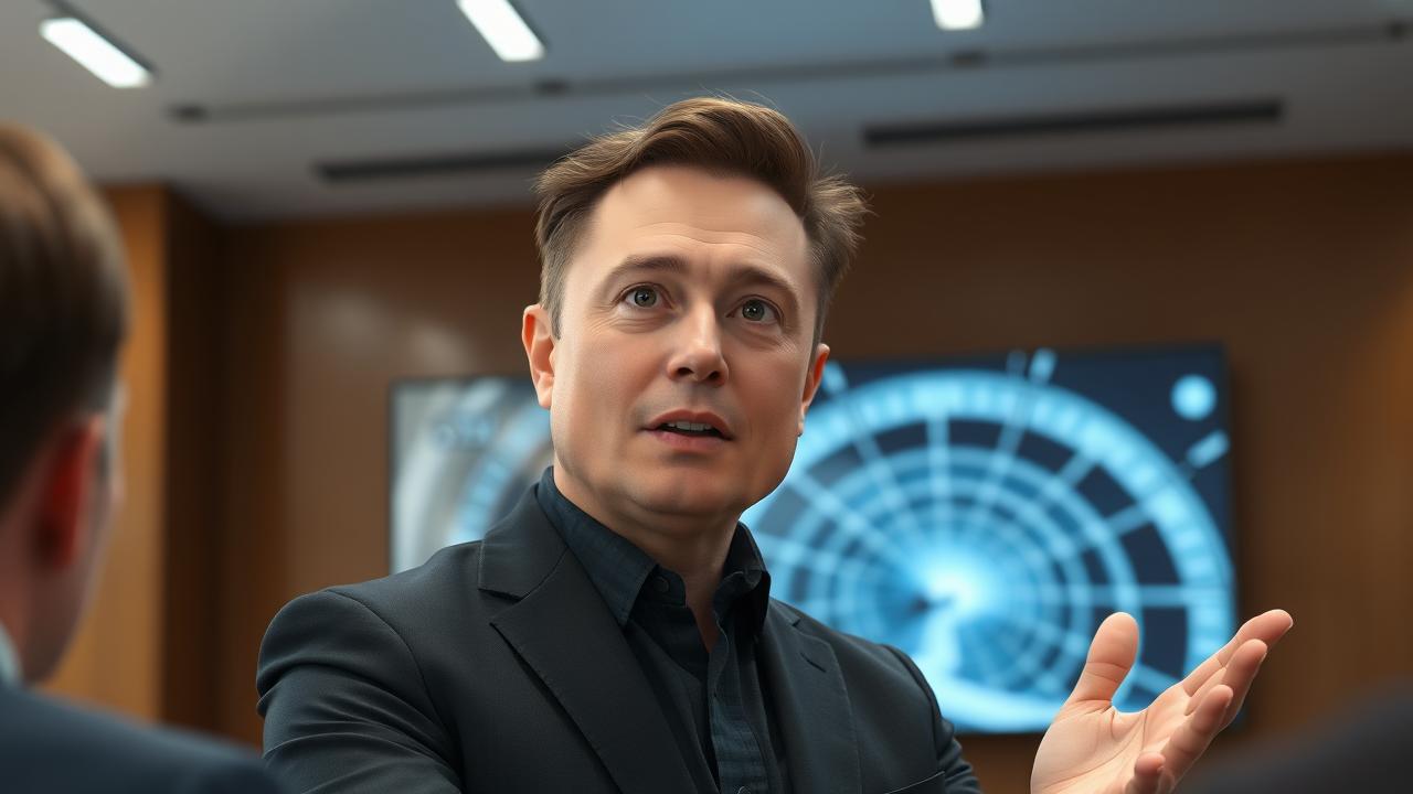 Elon Musk trình bày ý tưởng về mạng lưới đường hầm, vẻ mặt đầy tự tin.