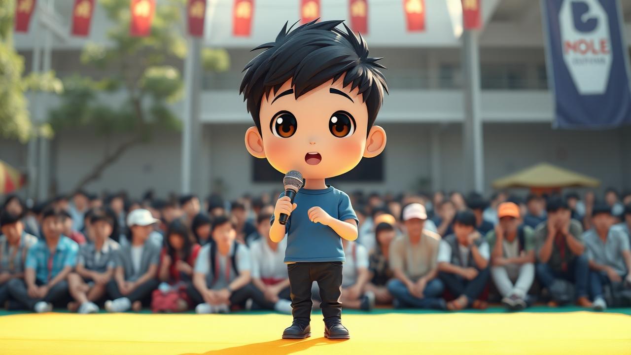 Noben phát biểu với đám đông, nhấn mạnh rằng thất bại là bước đệm để thành công.